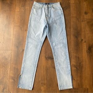 Missguided Wrath Split‑Hem Light Wash Jeans – Size 6R